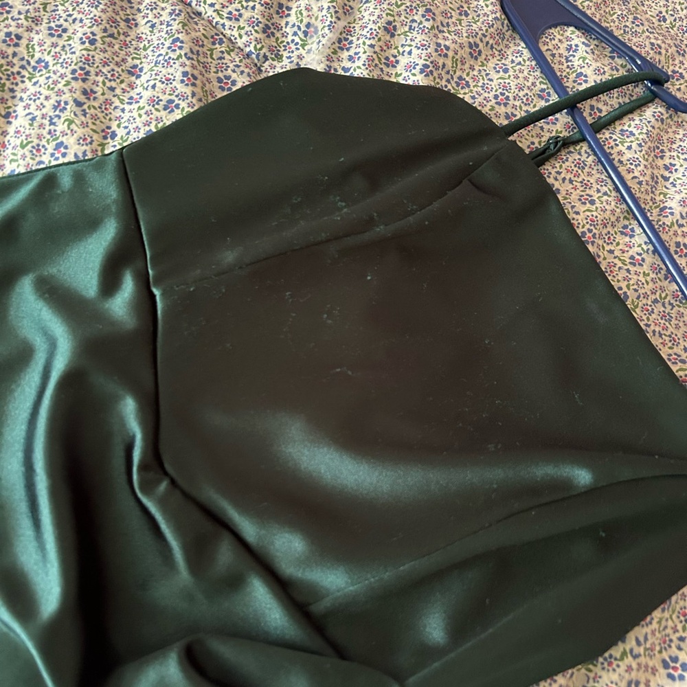 Honey and Rosie Green Asymmetrical Ruched Strapless Dress - Picture 3 of 4